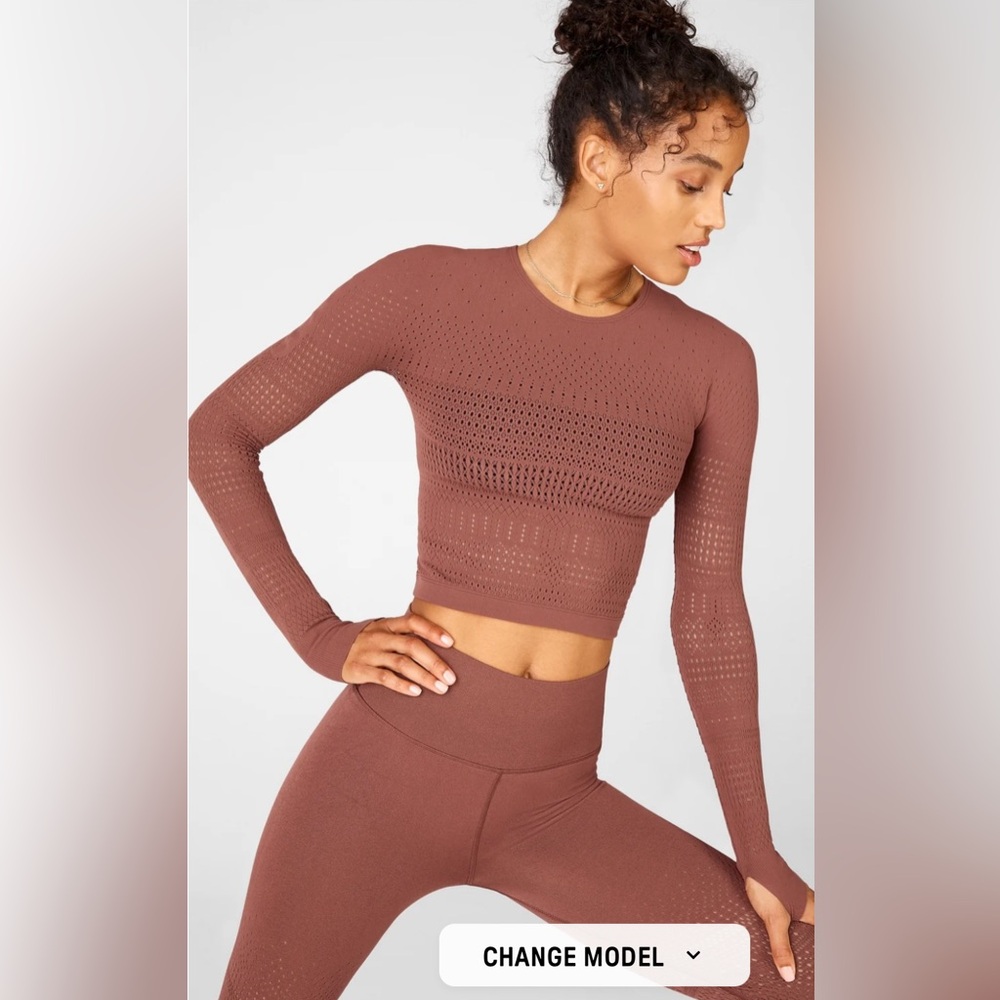NWT Fabletics Briella Macrame Sculptknit Long-Sleeve Seamless Top MEDIUM‎